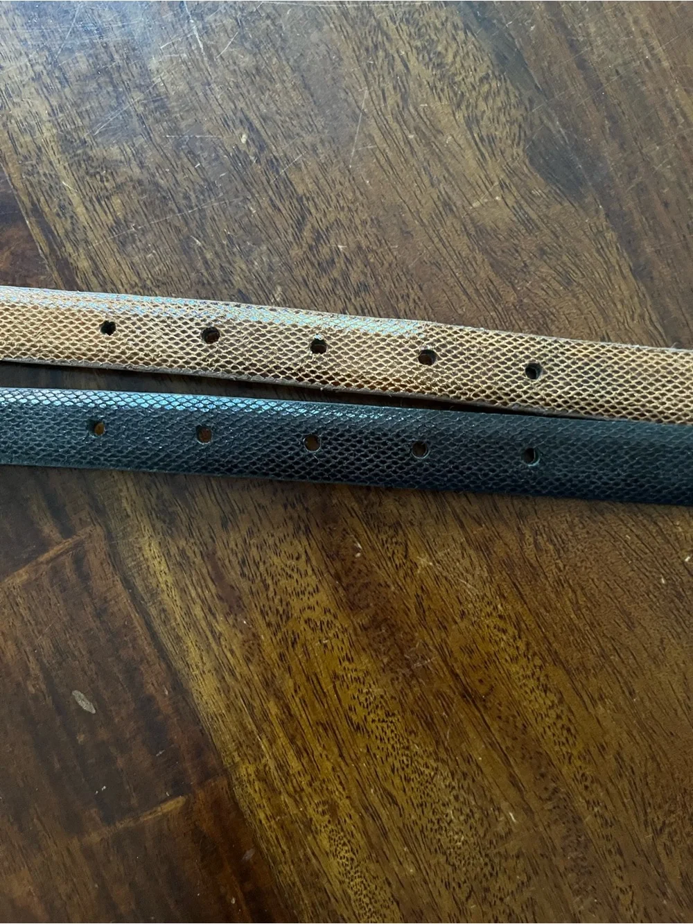 Textured Skinny Belt Set | Black & Cognac | Leather-Lined | Size 18/20